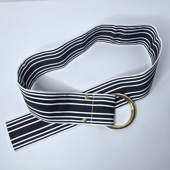 Lauren Ralph Lauren Nautical Blue & White Striped D-Ring Belt (Size S/M) - Picture 8 of 8